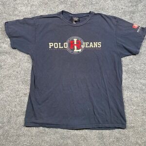 Polo Jeans Co Ralph Lauren Men's Navy Blue Graphic T-Shirt Size L